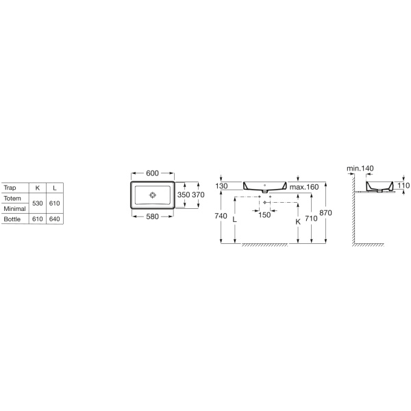 ΓΟΥΡΝΑ GAP 60x42cm ΕΛΕΥΘΕΡΗΣ ΤΟΠΟΘΕΤΗΣΗΣ SQUARE ΛΕΥΚΗ - Image 3