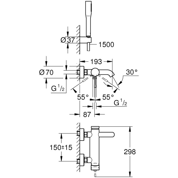 ΜΠΑΤΑΡΙΑ ΛΟΥΤΡΟΥ ESSENCE 33628 ΣΕΤ ΧΡΩΜΕ GROHE - Image 2