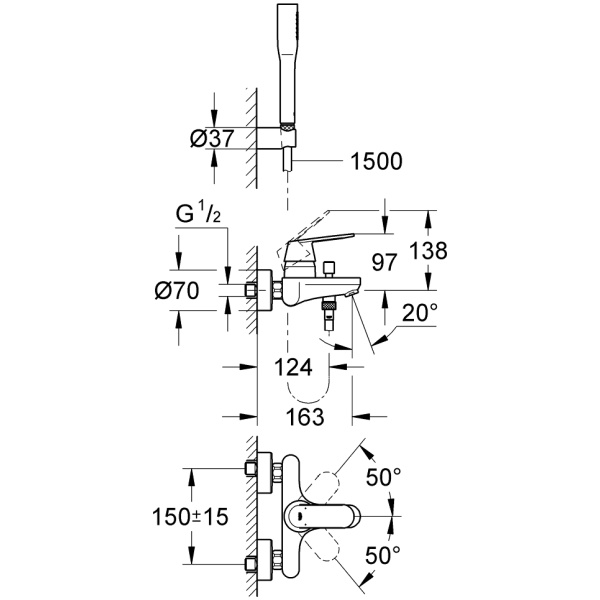 ΜΠΑΤΑΡΙΑ ΛΟΥΤΡΟΥ EUROSMART COSMOPOLITAN 32832 ΣΕΤ GROHE - Image 2