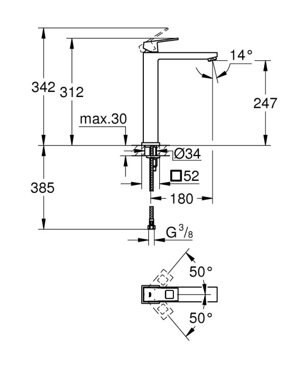 ΜΠΑΤΑΡΙΑ ΝΙΠΤΗΡΟΣ EUROCUBE ΨΗΛΗ 23406000 ΧΡΩΜΕ GROHE - Image 3