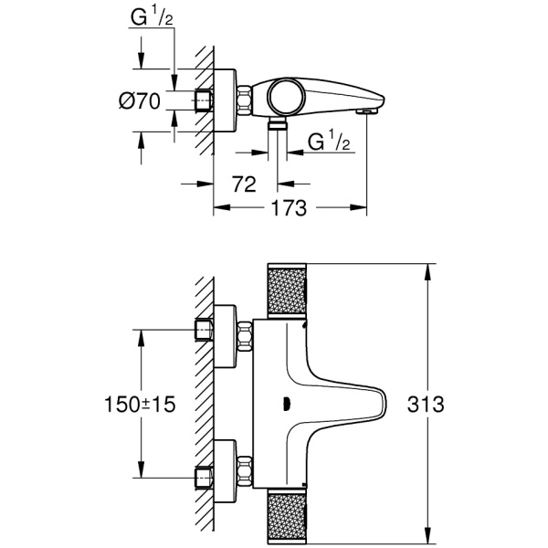 ΜΠΑΤΑΡΙΑ ΛΟΥΤΡΟΥ GROHTHERM 1000 PERFORMANCE 34830000 ΜΟΝΟ ΣΩΜΑ ΘΕΡΜΟΣΤΑΤΙΚΗ GROHE - Image 3
