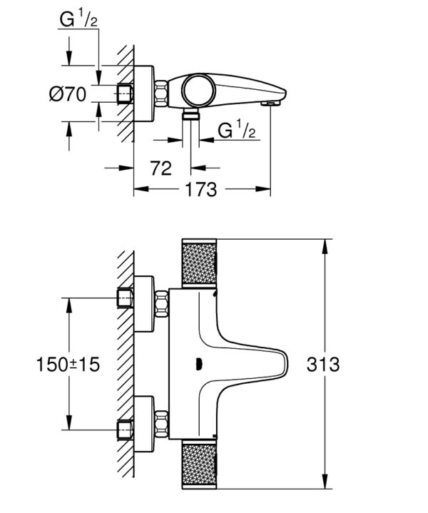 ΜΠΑΤΑΡΙΑ ΛΟΥΤΡΟΥ GROHTHERM 1000 PERFORMANCE 34830000 ΜΟΝΟ ΣΩΜΑ ΘΕΡΜΟΣΤΑΤΙΚΗ GROHE - Image 3