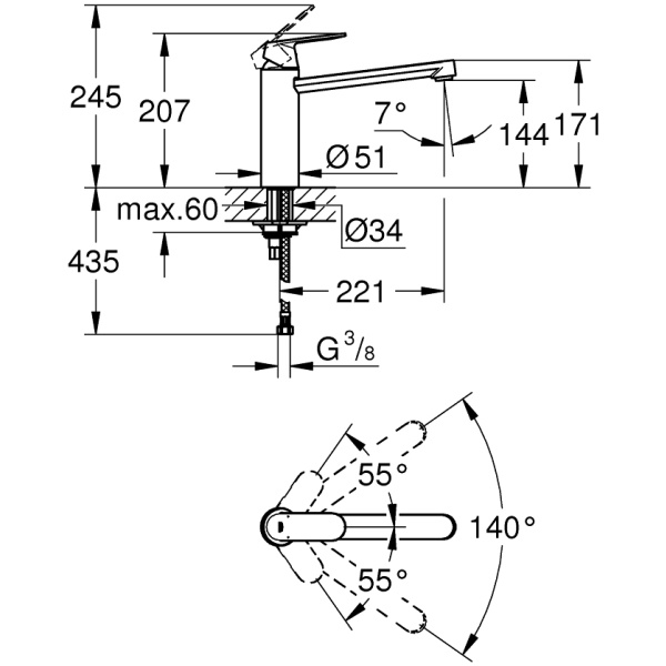 ΜΠΑΤΑΡΙΑ ΝΕΡΟΧΥΤΗ EUROSMART COSMOPOLITAN 30193000 ΧΡΩΜΕ GROHE - Image 3