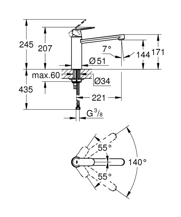 ΜΠΑΤΑΡΙΑ ΝΕΡΟΧΥΤΗ EUROSMART COSMOPOLITAN 30193000 ΧΡΩΜΕ GROHE - Image 3