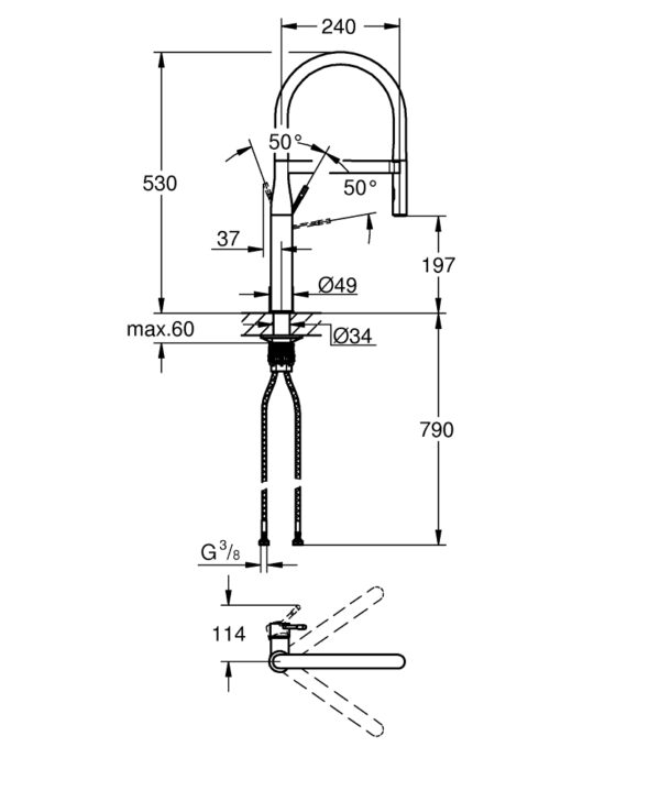 ΜΠΑΤΑΡΙΑ ΝΕΡΟΧΥΤΗ ESSENCE II 30294000 ΨΗΛΗ ΜΑΥΡΟ-ΧΡΩΜΕ GROHE - Image 3