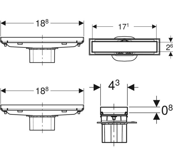 ΚΑΝΑΛΙ ΝΤΟΥΖΙΕΡΑΣ CLEANLINE 18,8cm ΓΙΑ ΠΛΑΚΑΚΙ GEBERIT - Image 2