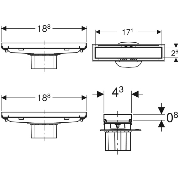ΚΑΝΑΛΙ ΝΤΟΥΖΙΕΡΑΣ CLEANLINE 18,8cm ΓΙΑ ΠΛΑΚΑΚΙ GEBERIT - Image 2