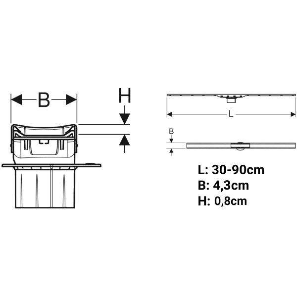 ΚΑΝΑΛΙ ΝΤΟΥΖΙΕΡΑΣ CLEANLINE20 30-90cm ΜΑΥΡΟ - ΧΡΩΜΕ GEBERIT - Image 2
