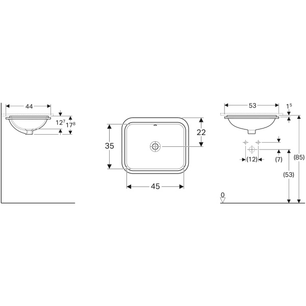 ΝΙΠΤΗΡΑΣ VARIFORM 45x44cm ΥΠΟΚΑΘΗΜΕΝΟΣ ΟΡΘΟΓΩΝΙΟΣ ΧΩΡΙΣ ΟΠΗ GEBERIT - Image 2