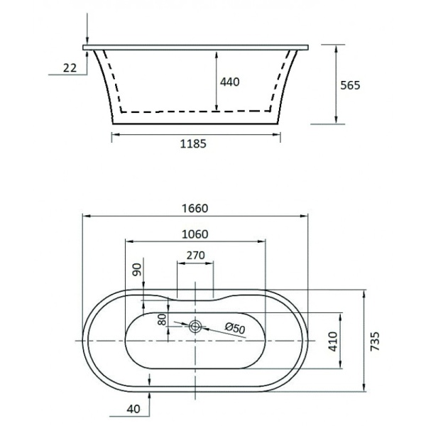 Μπανιέρα ελεύθερης τοποθέτησης - ICSH LB 1808 B 166x73x56 εκ - Image 2
