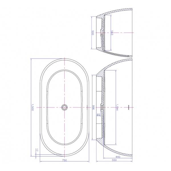Μπανιέρα ελεύθερης τοποθέτησης -  iStone ICL 65103 150x75x55 εκ - Image 3