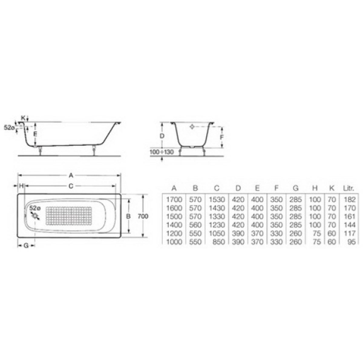 ΜΠΑΝΙΟ ROCA CONTINENTAL 170x70cm - Image 2