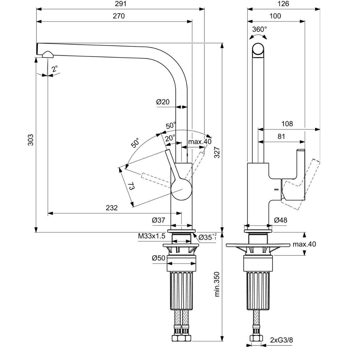 ΜΠΑΤΑΡΙΑ ΝΕΡΟΧΥΤΗ GUSTO L-SHAPE ΨΗΛΗ ΧΡΩΜΕ IDEAL - Image 3