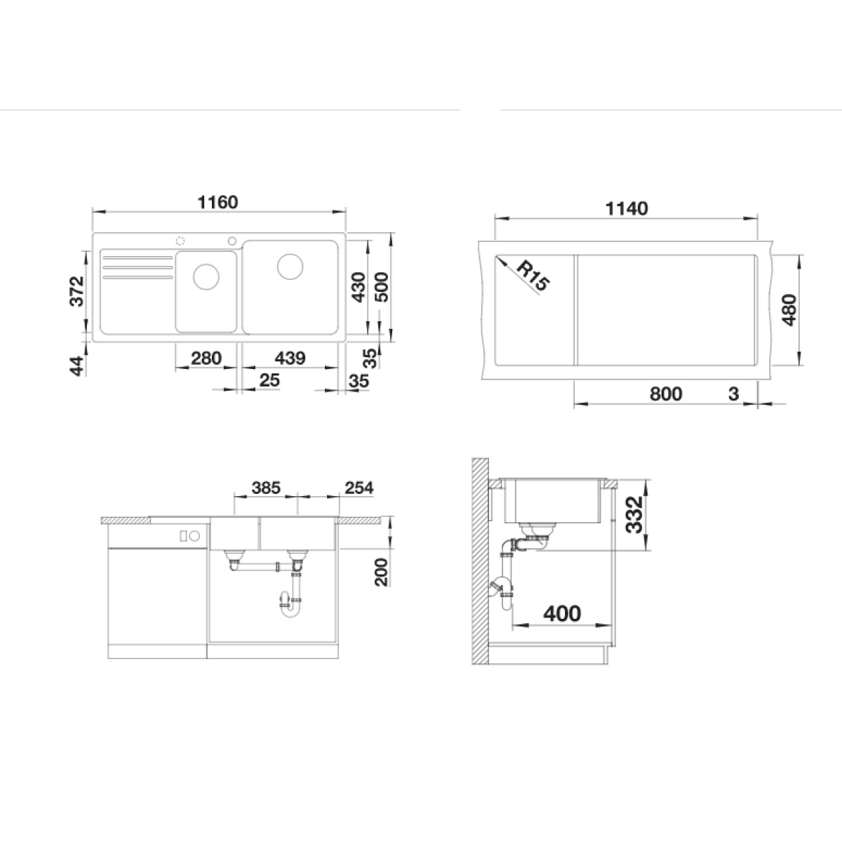 ΝΕΡΟΧΥΤΗΣ ΓΡΑΝΙΤΗ BLANCO NAYA 8S 116x50cm ANTHRACITE BLANCO - Image 2