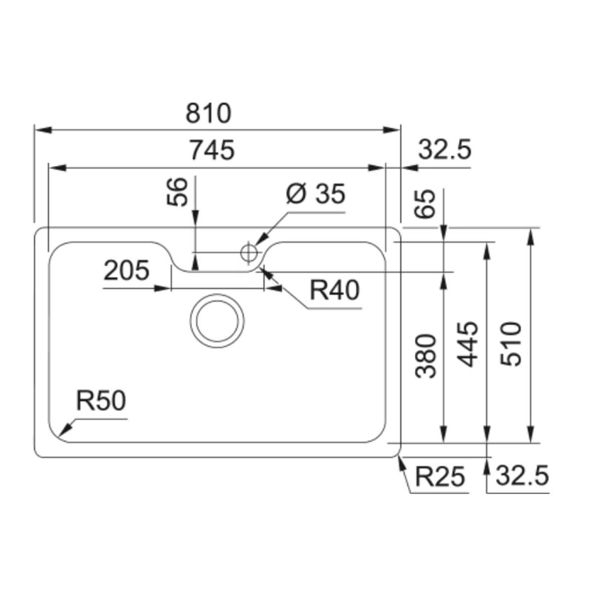ΑΝΟΞΕΙΔΩΤΟΣ ΝΕΡΟΧΥΤΗΣ BELL BCX 110-75 81x51cm ΛΕΙΟΣ FRANKE - Image 2