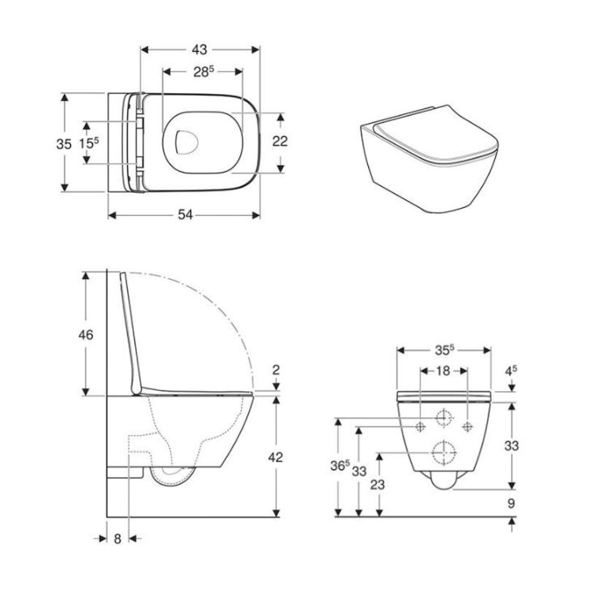 ΛΕΚΑΝΗ ΚΡΕΜΑΣΤΗ SMYLE SQUARE ΣΕΤ ΜΕ SOFT CLOSE ΚΑΠΑΚΙ RIMFREE GEBERIT - Image 3