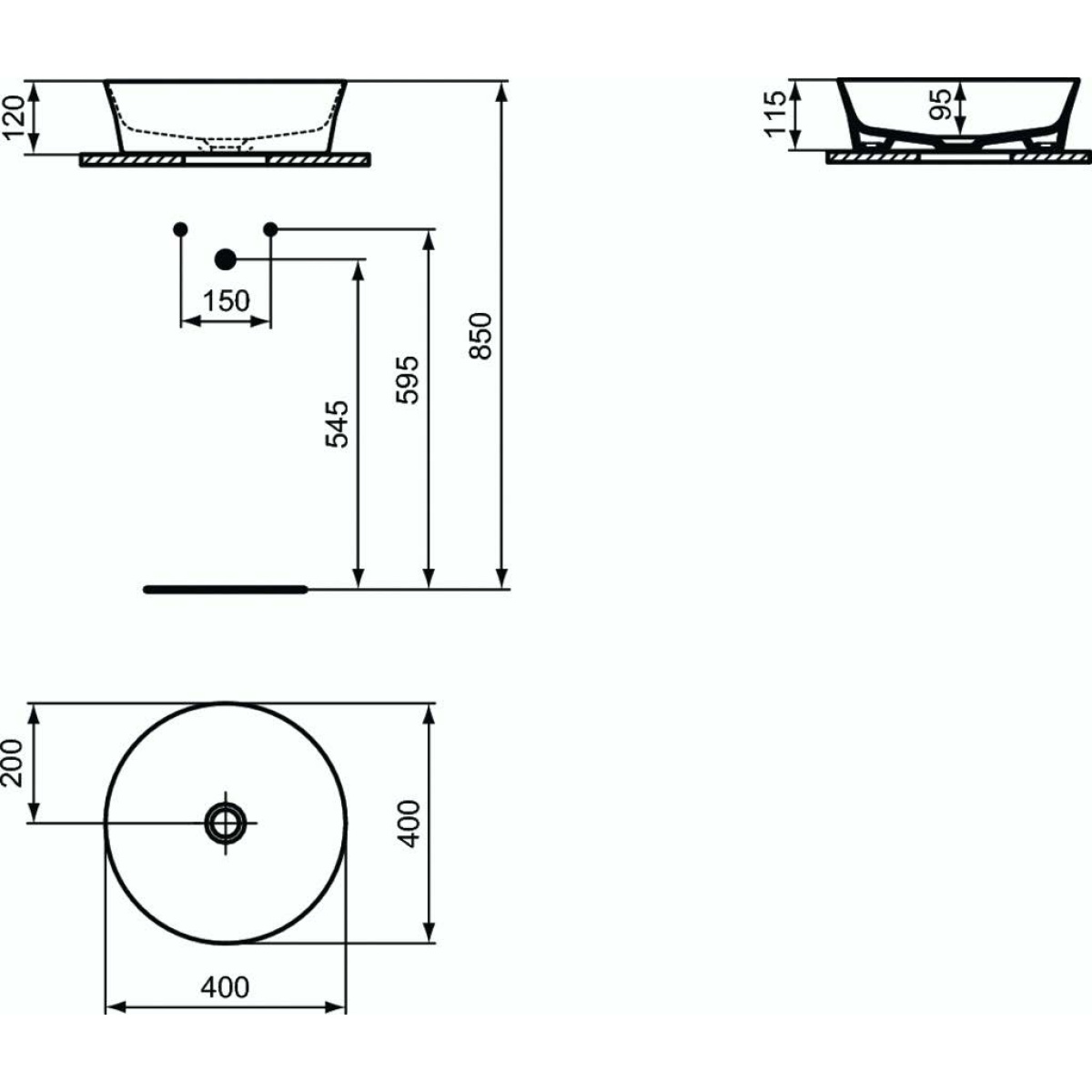 ΝΙΠΤΗΡΑΣ IPALYSS Φ40cm ΣΤΡΟΓΓΥΛΟΣ ΧΩΡΙΣ ΟΠΗ ΚΑΙ ΥΠΕΡΧΕΙΛΙΣΗ ΕΛΕΥΘΕΡΗΣ ΤΟΠΟΘΕΤΗΣΗΣ SILK BLACK ΜΑΥΡΟ ΜΑΤ IDEAL - Image 3