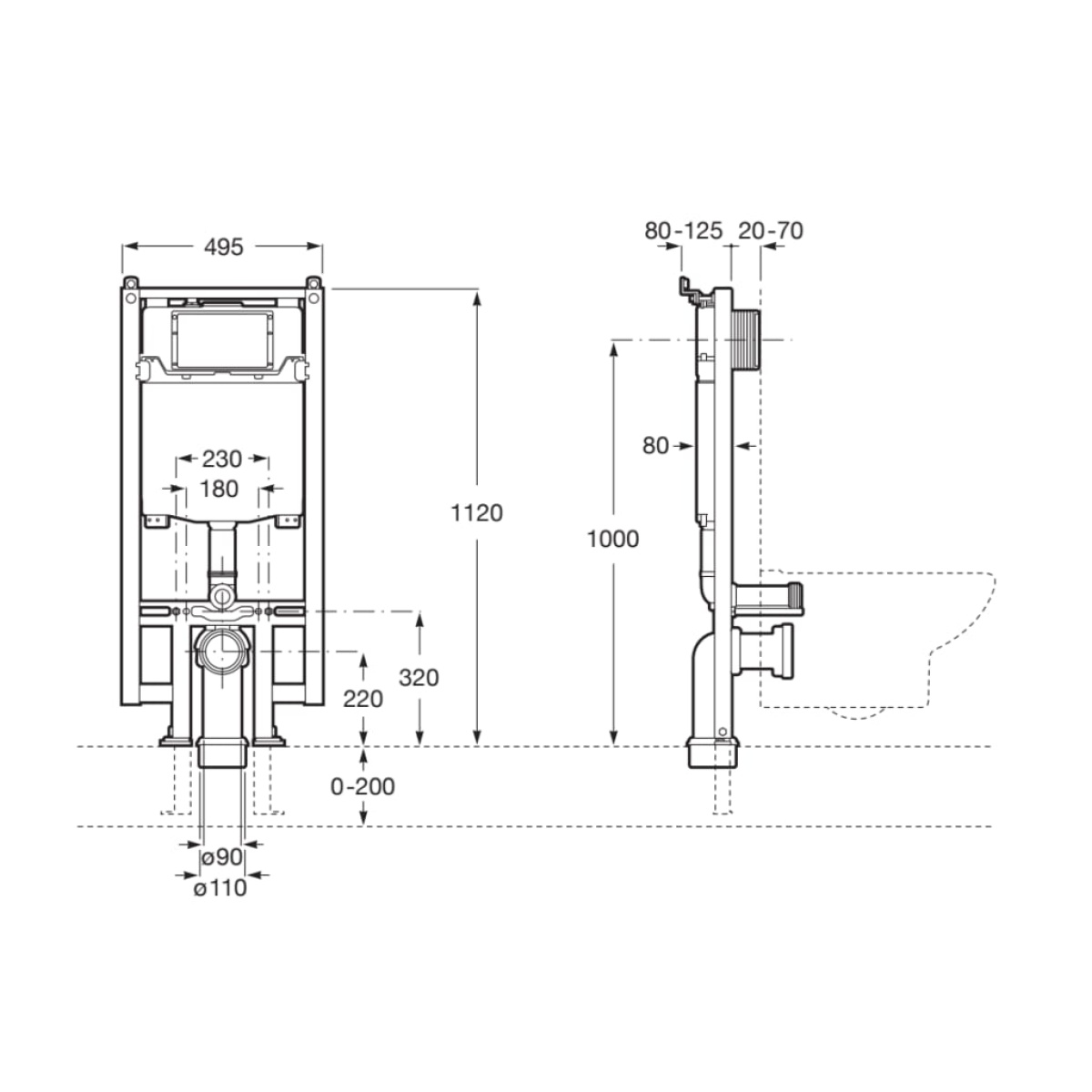 DUPLO WC ONE COMPACT - Εντοιχισμένο καζανάκι διπλής ροής με πλαίσιο στήριξης δαπέδου για γυψοσανίδα (πάχος 8-12,5εκ.) - Image 2