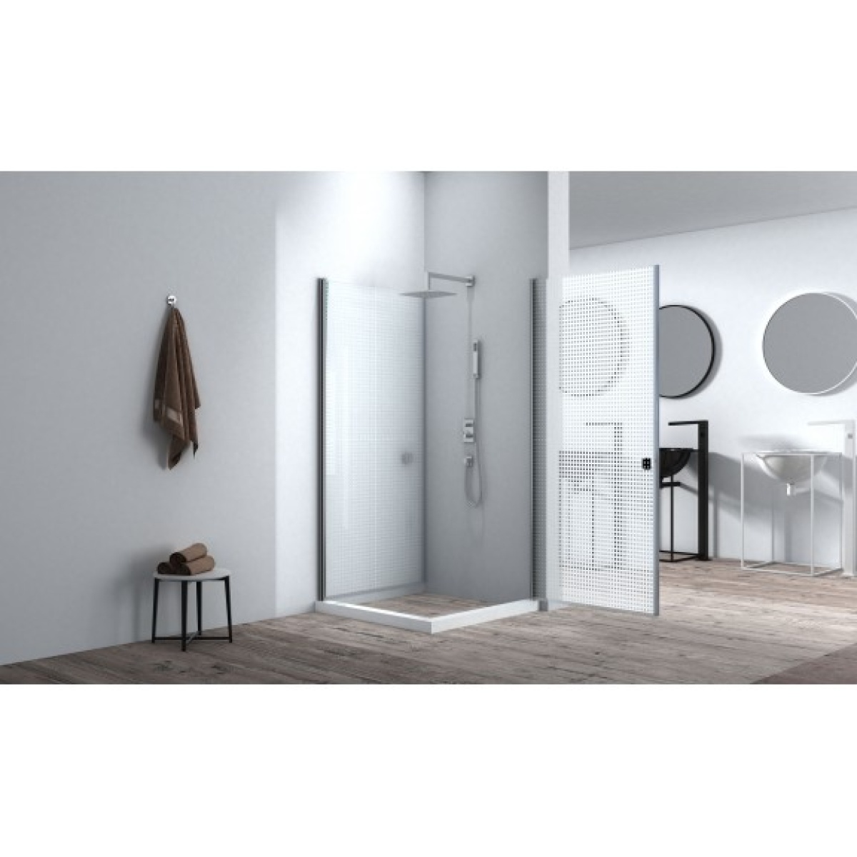 ΚΑΜΠΙΝΑ ΤΕΤΡΑΓΩΝΗ ΔΙΑΦΑΝΟ ΚΡΥΣΤΑΛΛΟ ICS 109SQ 90x90x200 - Image 2