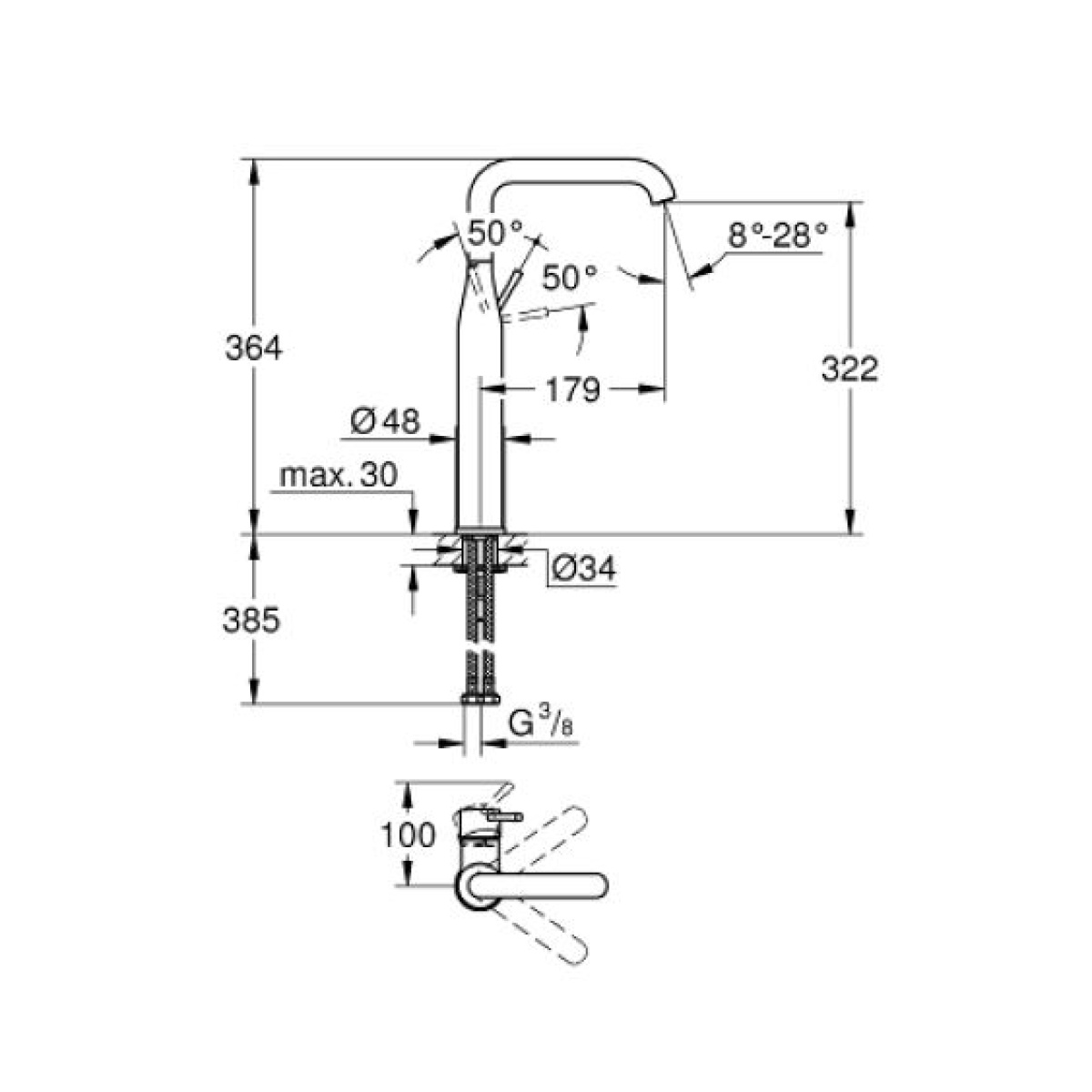 ΜΠΑΤΑΡΙΑ ΝΙΠΤΗΡΟΣ ESSENCE 24170KF1 ΨΗΛΗ PHANTOM BLACK GROHE - Image 2