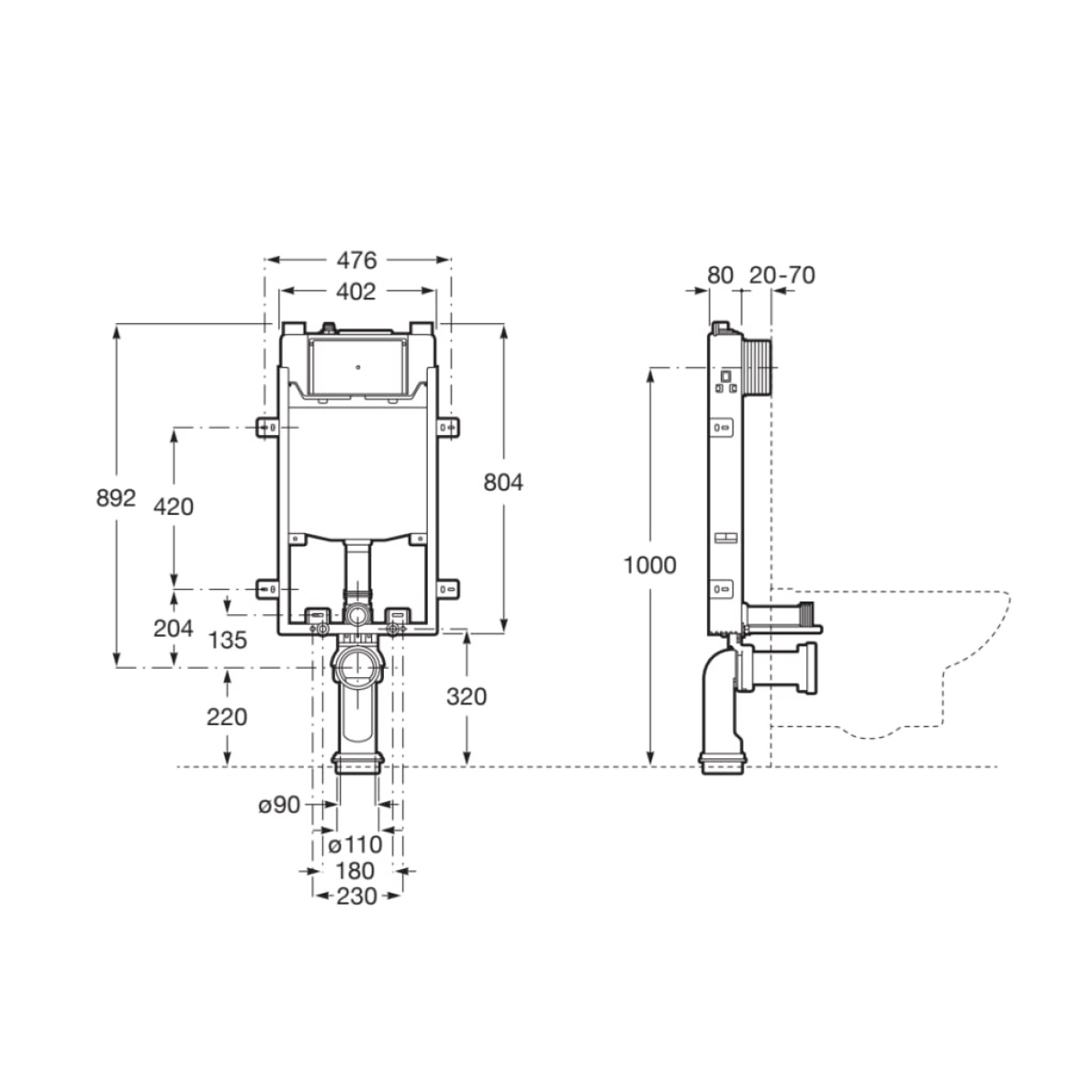 ΕΝΤΟΙΧΙΣΜΕΝΟ ΚΑΖΑΝΑΚΙ BASIC ONE WC WALL COMPACT A890070120 8cm ROCA - Image 3