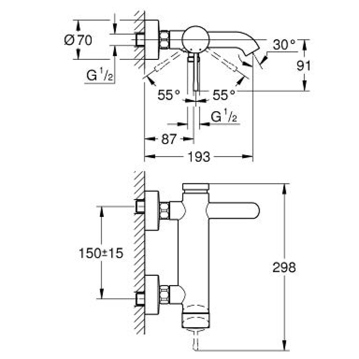 ΜΠΑΤΑΡΙΑ ΛΟΥΤΡΟΥ ESSENCE 25250KF1 ΜΟΝΟ ΣΩΜΑ PHANTOM BLACK GROHE - Image 2