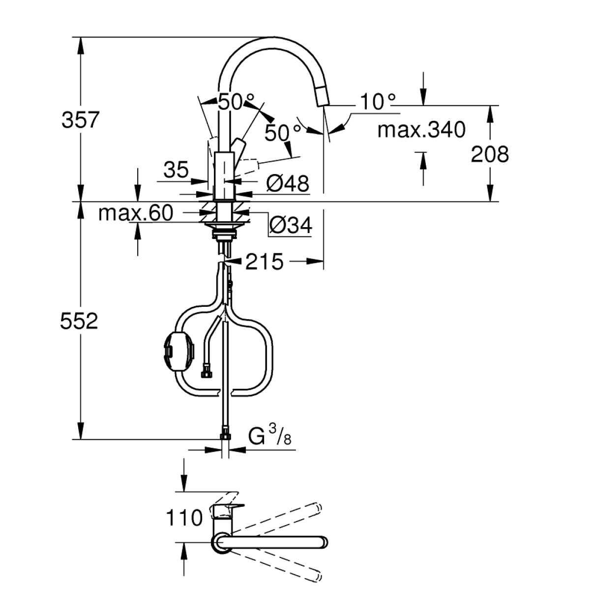 ΜΠΑΤΑΡΙΑ ΝΕΡΟΧΥΤΗ BAUEDGE 30536000 ΨΗΛΗ ΧΡΩΜΕ GROHE - Image 2