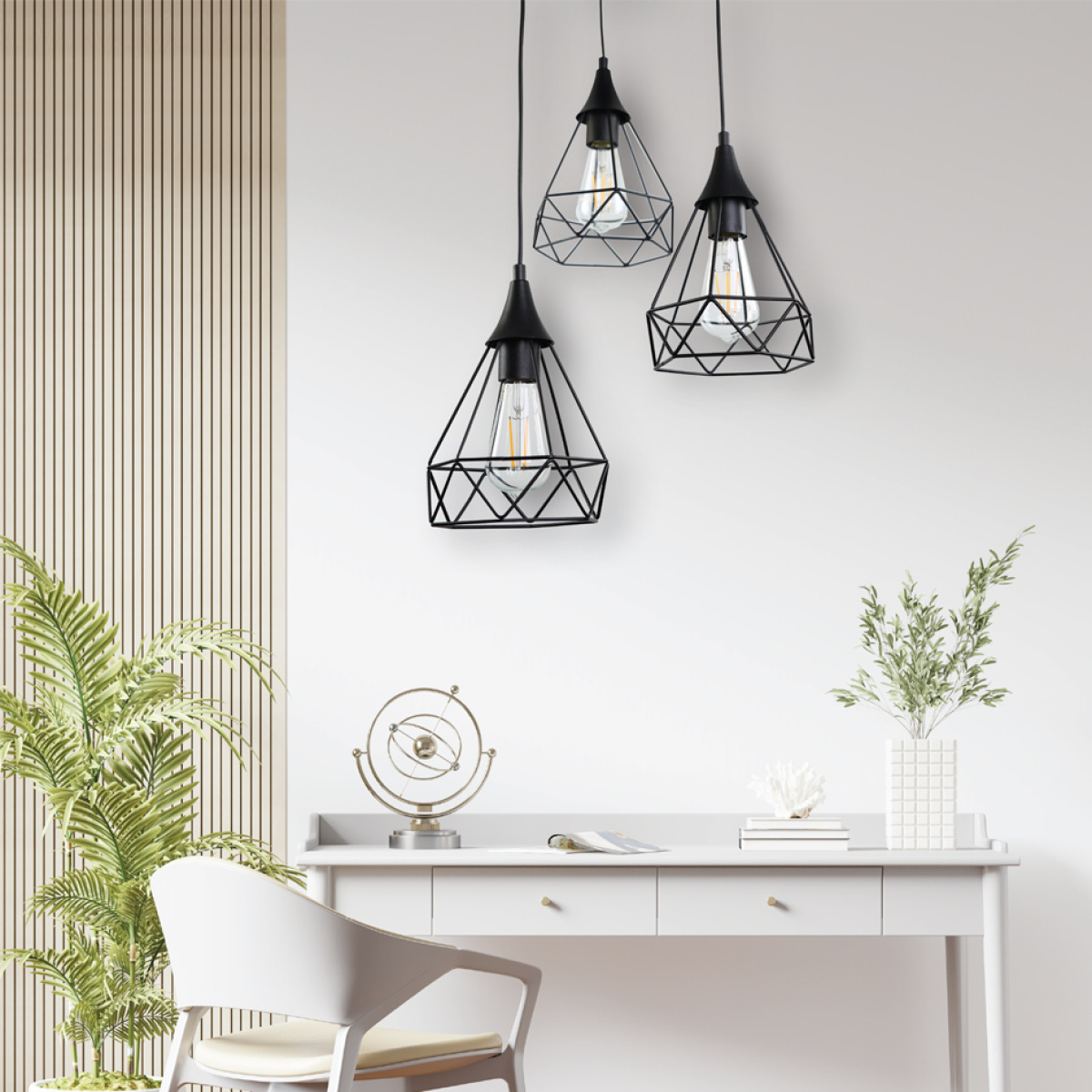 InLight Κρεμαστό φωτιστικό από μαύρο μέταλλο 3XE27 D: 30cm (4024-3-BL-ROSETTE) - Image 2