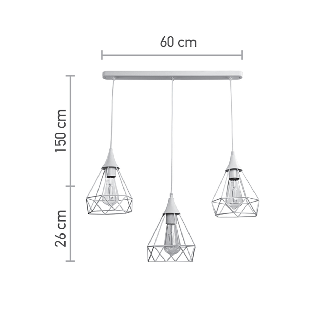 InLight Κρεμαστό φωτιστικό από λευκό μέταλλο 3XE27 D:60cm (4024-3-WH-RAIL) - Image 2
