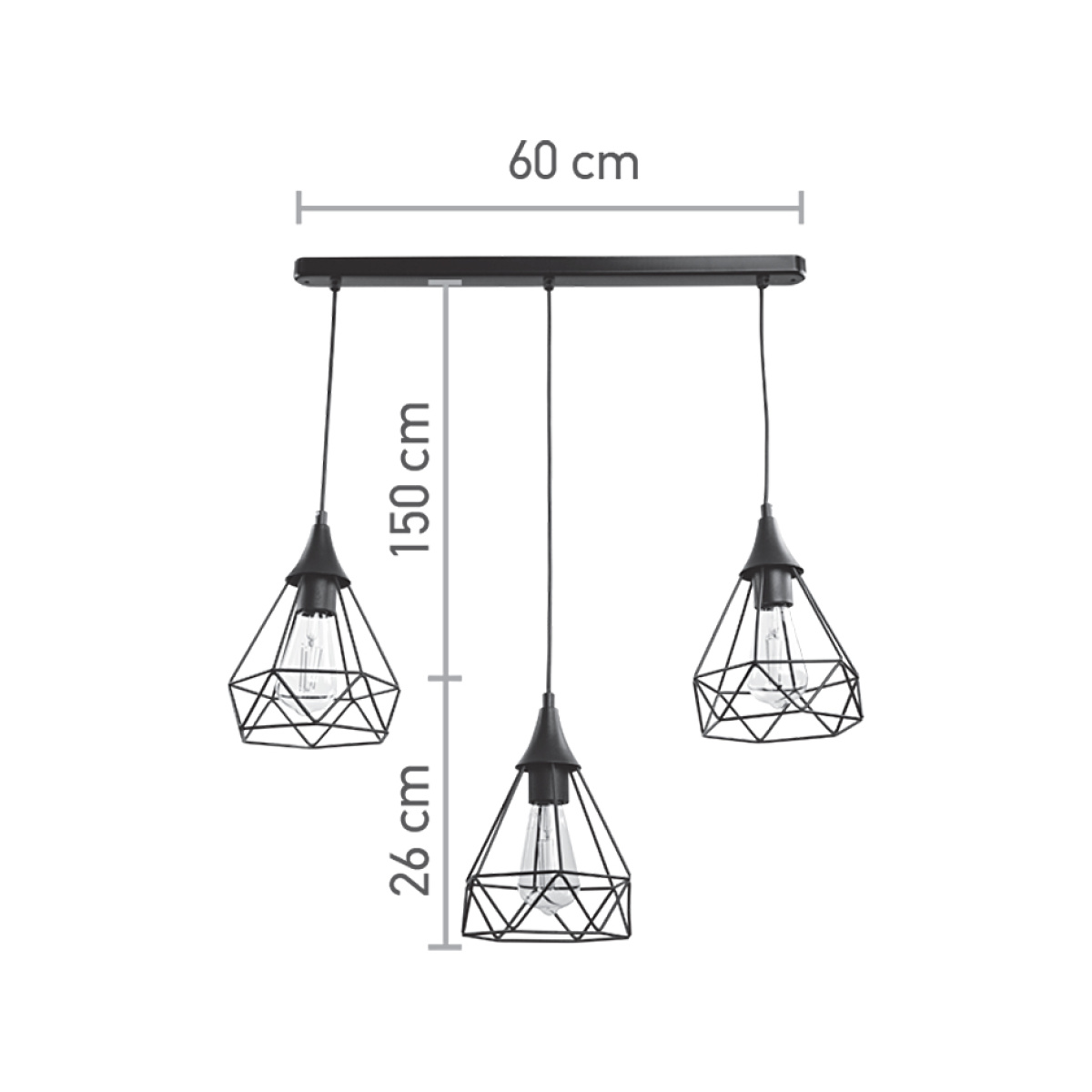 InLight Κρεμαστό φωτιστικό από μαύρο μέταλλο 3XE27 D:60cm (4024-3-BL-RAIL) - Image 2