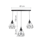 InLight Κρεμαστό φωτιστικό από μαύρο μέταλλο 3XE27 D:60cm (4024-3-BL-RAIL) - Image 2