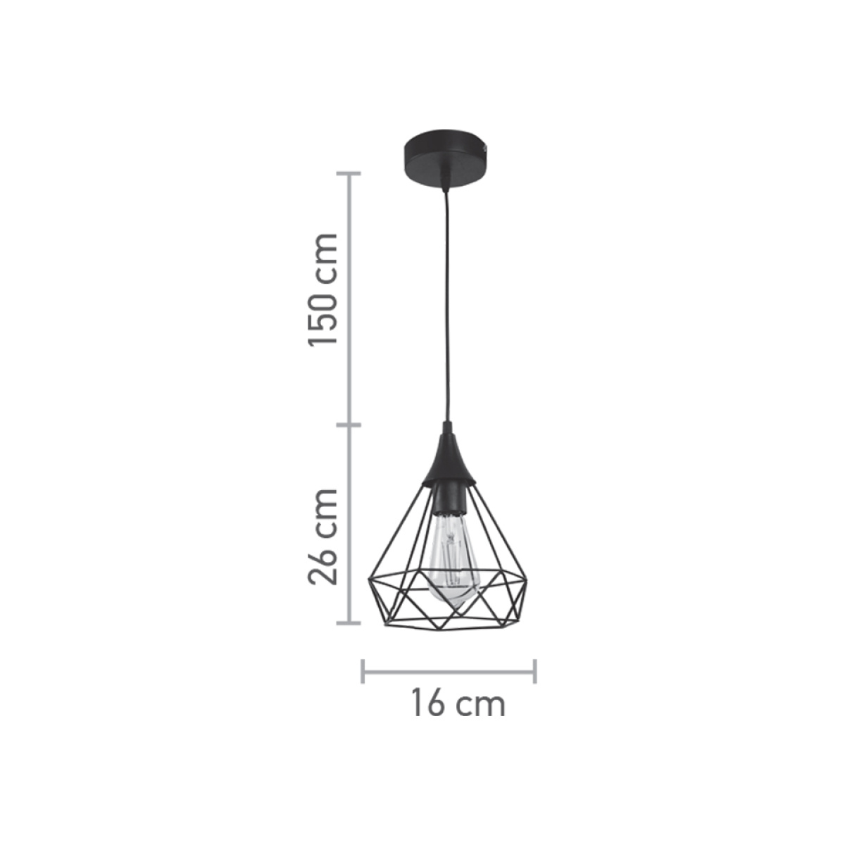 InLight Κρεμαστό φωτιστικό από μαύρο μέταλλο 1XE27 D:16cm (4024-BL) - Image 2