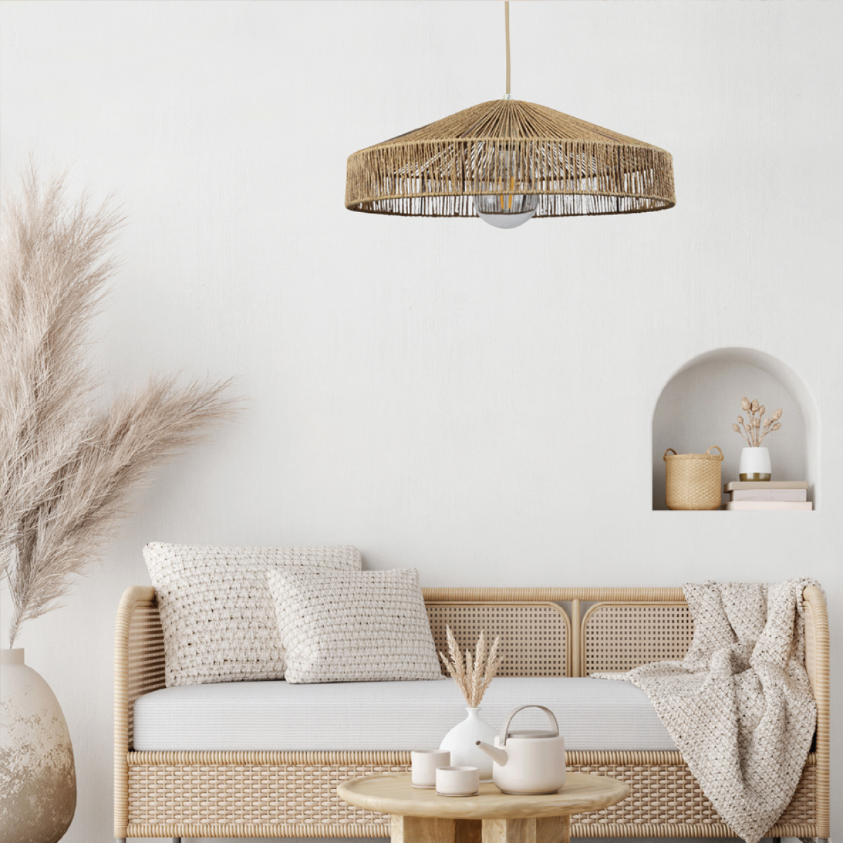 InLight Κρεμαστό φωτιστικό καφέ από σχοινί 1XE27 D:45cm (4029-Β) - Image 2