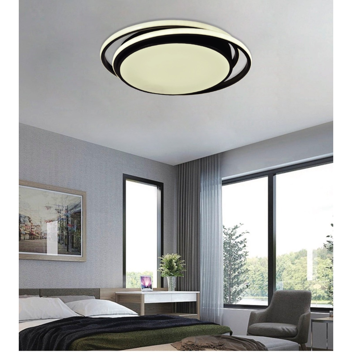 InLight Πλαφονιέρα οροφής LED 60W 3CCT από αλουμίνιο σε μαύρη απόχρωση D:43cm (42172-Μαύρο) - Image 2
