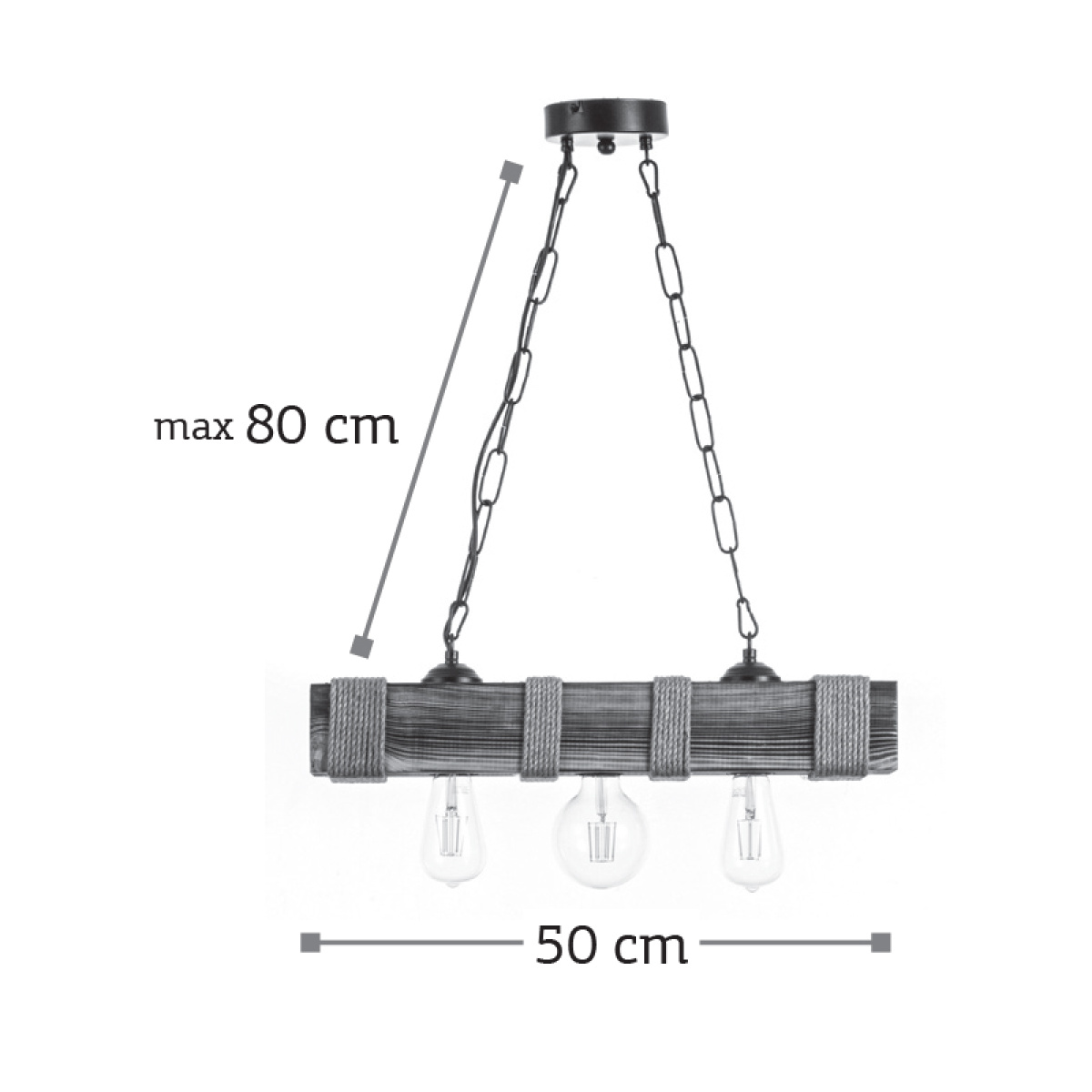 InLight Κρεμαστό φωτιστικό από ξύλο και σχοινί 3XE27 D:50cm (5318-3) - Image 2