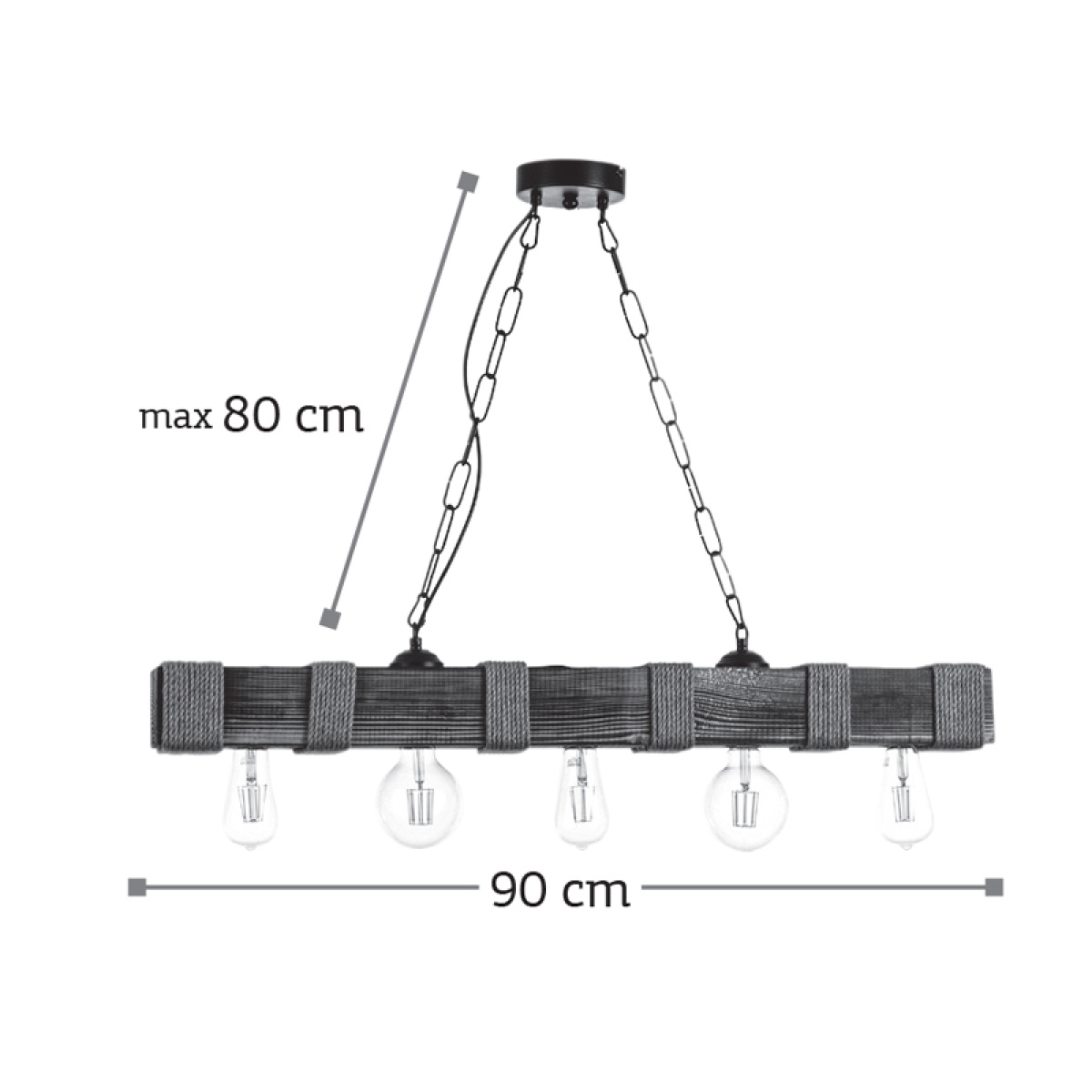 InLight Κρεμαστό φωτιστικό από ξύλο και σχοινί 5XE27 D:90cm (5318-5) - Image 2