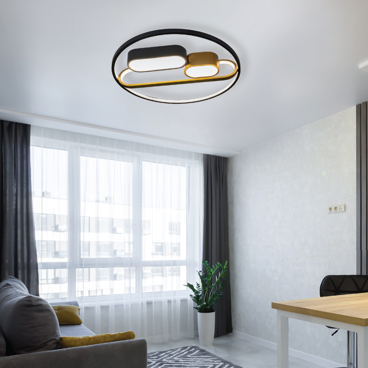 InLight Πλαφονιέρα οροφής LED 55W 3CCT σε μαύρη και χρυσαφί απόχρωση D:50cm (6044) - Image 2