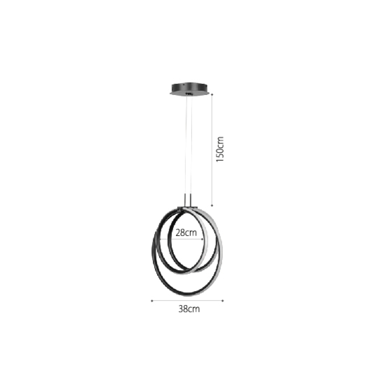 InLight Κρεμαστό φωτιστικό LED 40W 3CCT (by switch on base) σε μαύρο χρώμα D:38cm (6080-BL) - Image 2