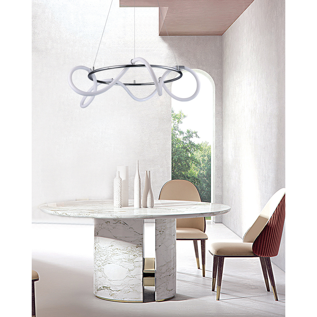 InLight Κρεμαστό φωτιστικό LED 80W 3000K από χρώμιο μέταλλο και σωλήνα σιλικόνης D:80cm (6017-A-CH) - Image 2
