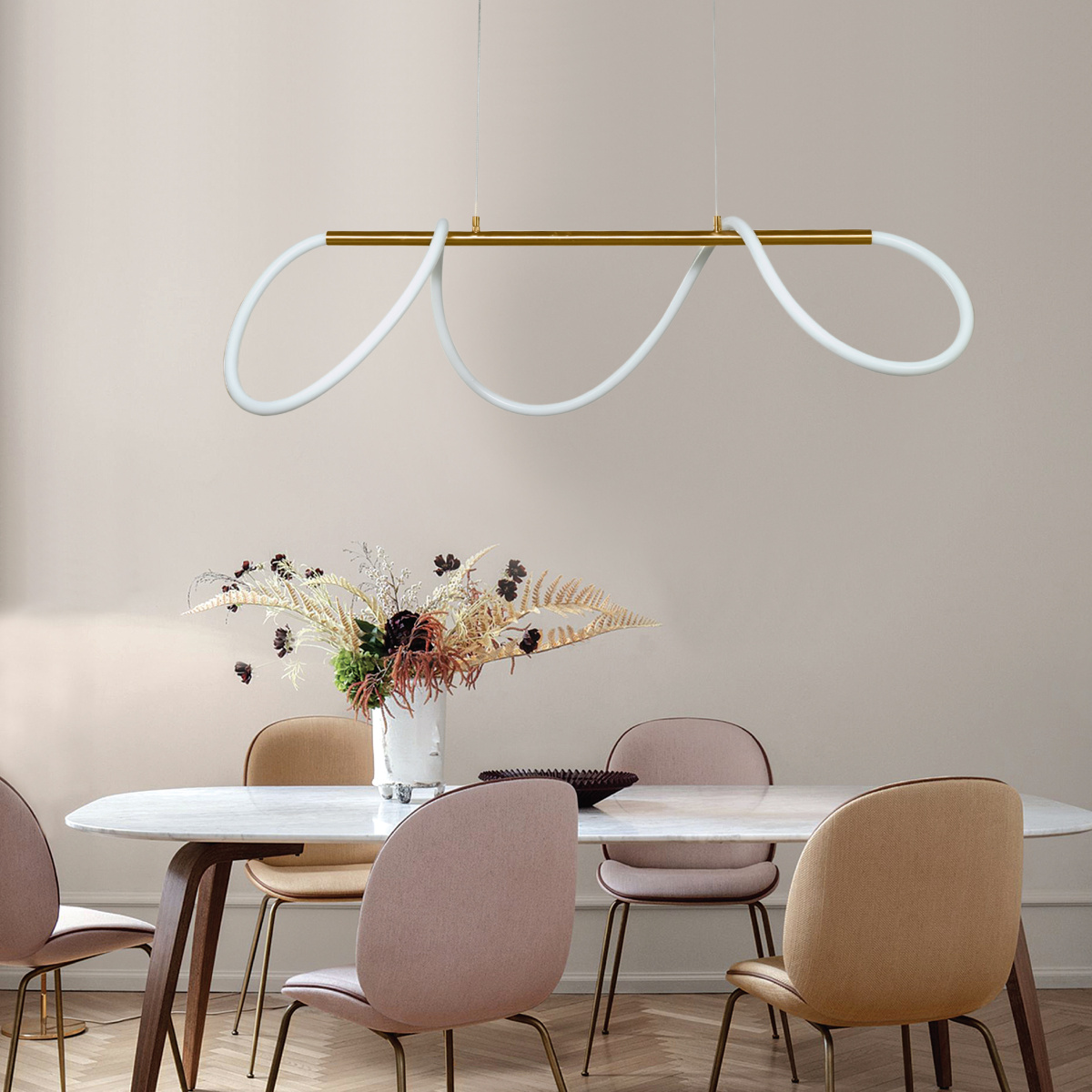 InLight Κρεμαστό φωτιστικό LED 60W 3000K από χρυσαφί μέταλλο και σωλήνα σιλικόνης D:110cm (6019-GL) - Image 2