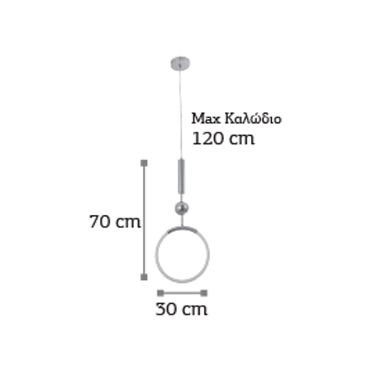 InLight Κρεμαστό φωτιστικό LED 8W 3000K από χρώμιο μέταλλο και σωλήνα PVC D:70cm (6027-CH) - Image 2