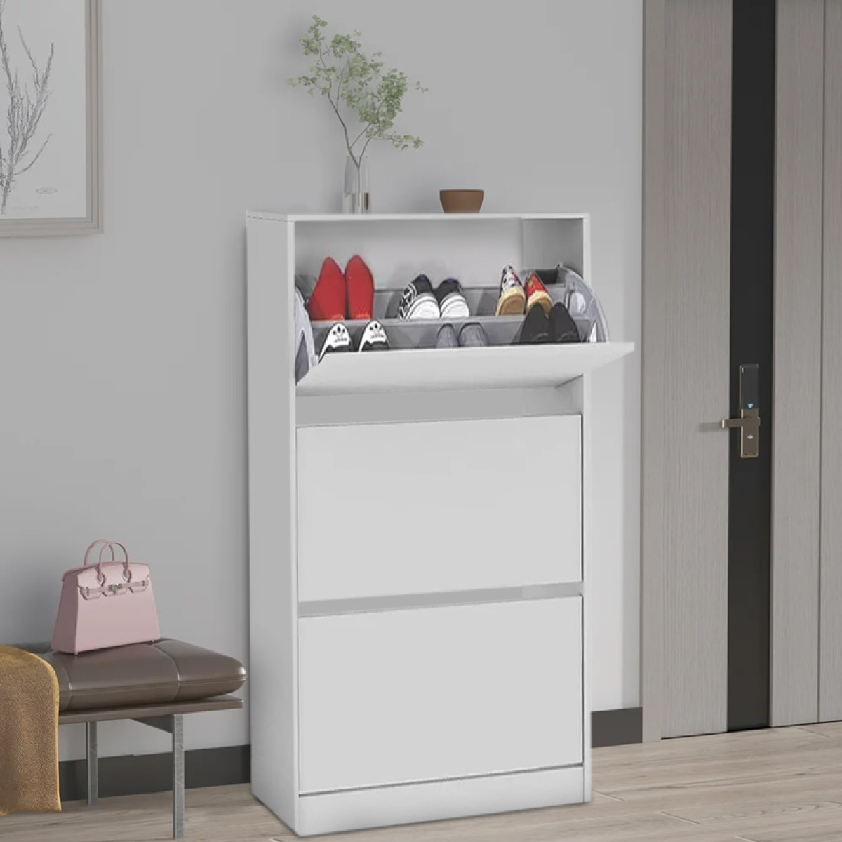 Παπουτσοθήκη μελαμίνης Flat Duo Megapap 18 ζεύγων σε χρώμα λευκό 73x26x119εκ. - Image 2