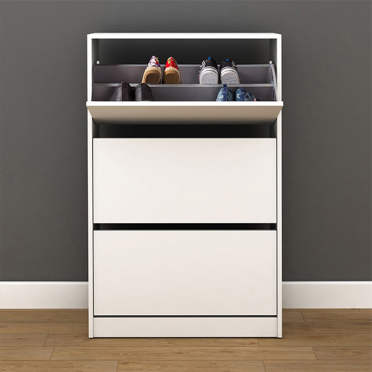 Παπουτσοθήκη μελαμίνης Flat Duo Megapap 18 ζεύγων σε χρώμα λευκό 73x26x119εκ. - Image 3