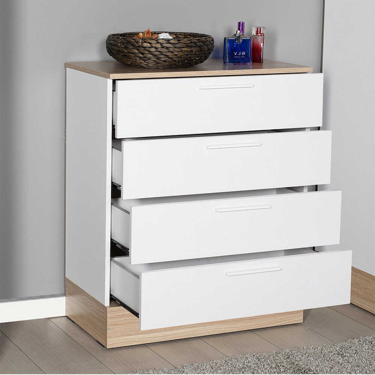 Συρταριέρα μελαμίνης Base Megapap χρώμα oak - λευκό 72x40x88εκ. - Image 2