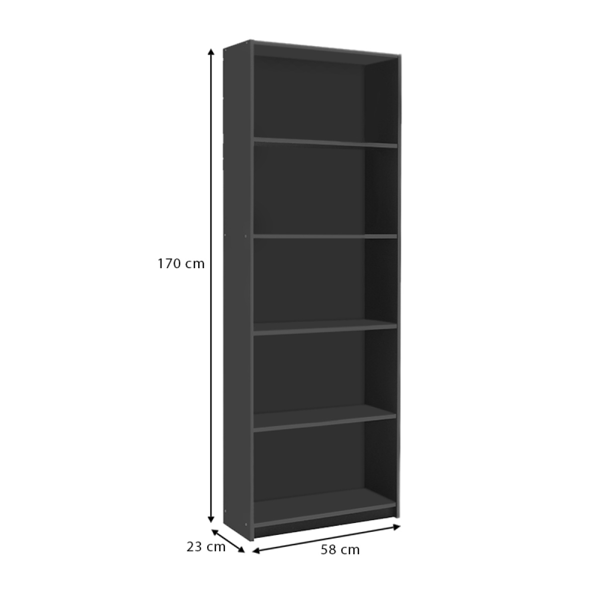 Βιβλιοθήκη μελαμίνης Max Megapap χρώμα ανθρακί 58x23x170εκ. - Image 3