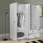Ντουλάπα ρούχων Hampton Megapap τετράφυλλη χρώμα λευκό 140x52x185εκ. - Image 2
