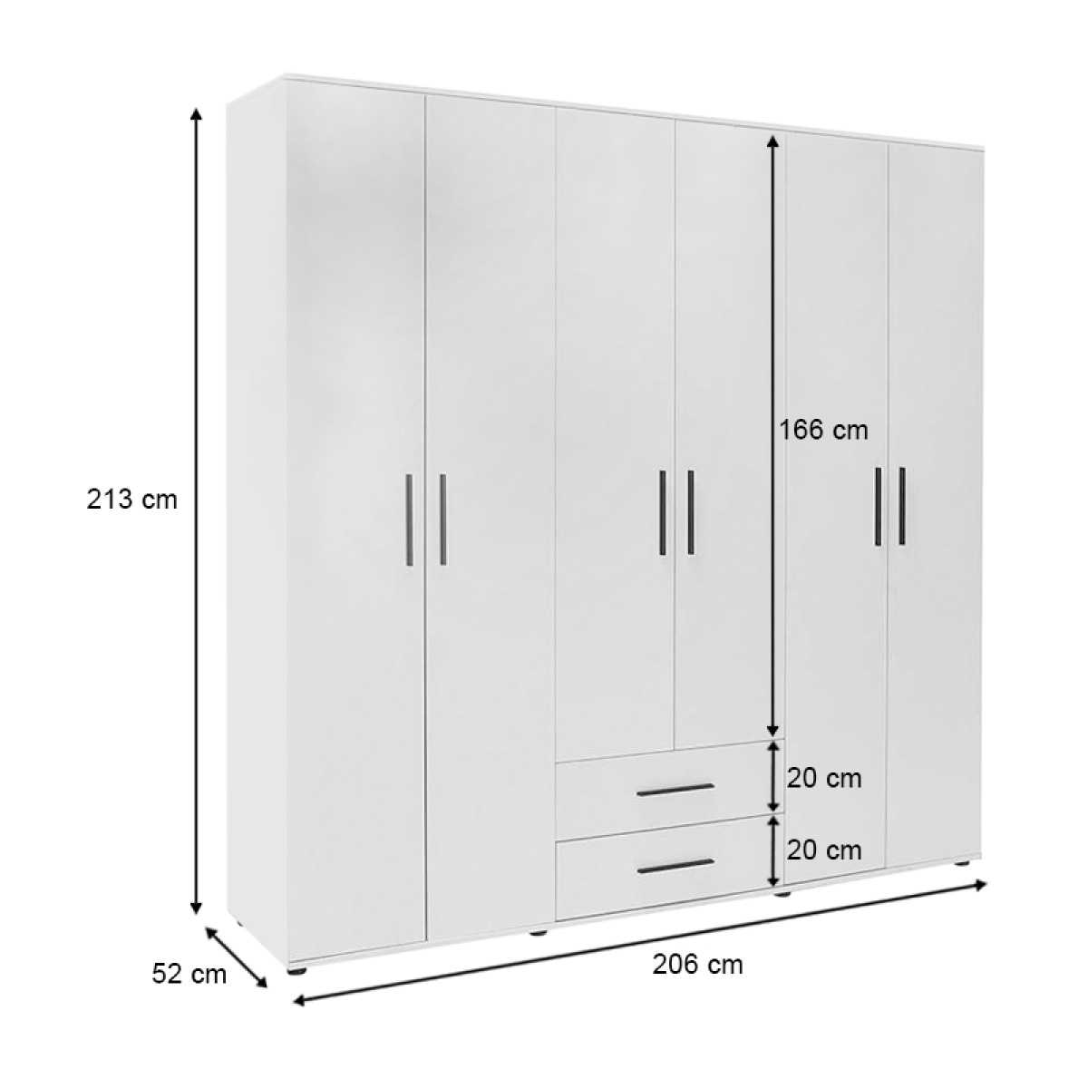 Ντουλάπα ρούχων Bianco Megapap εξάφυλλη χρώμα λευκό 206x52x213εκ. - Image 5