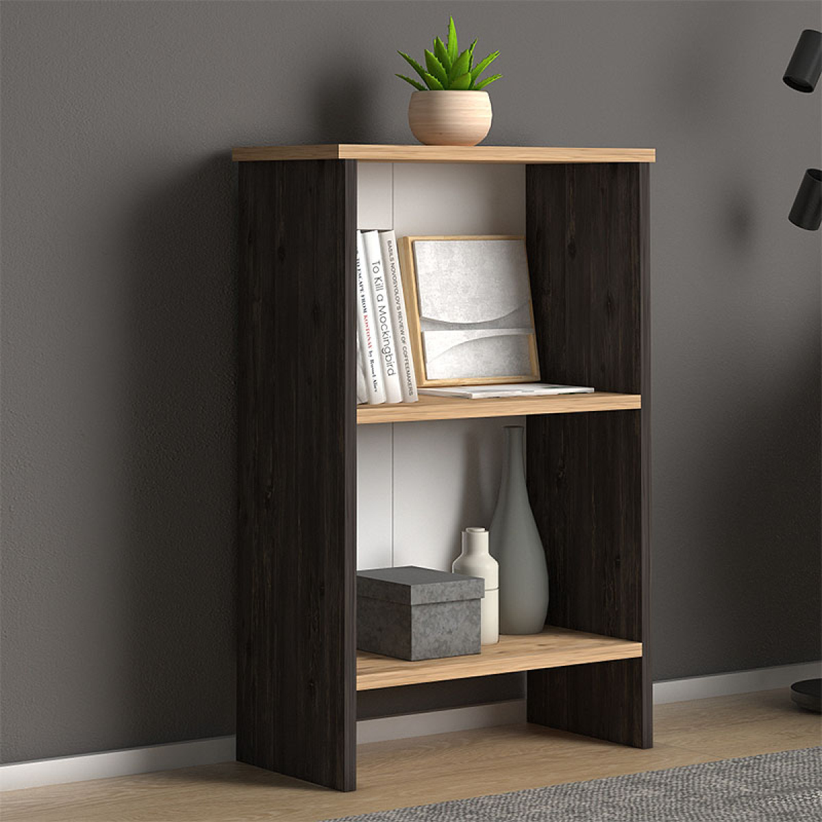 Βιβλιοθήκη μελαμίνης Flora Megapap χρώμα industrial grey - oak 52x25x80εκ. - Image 2