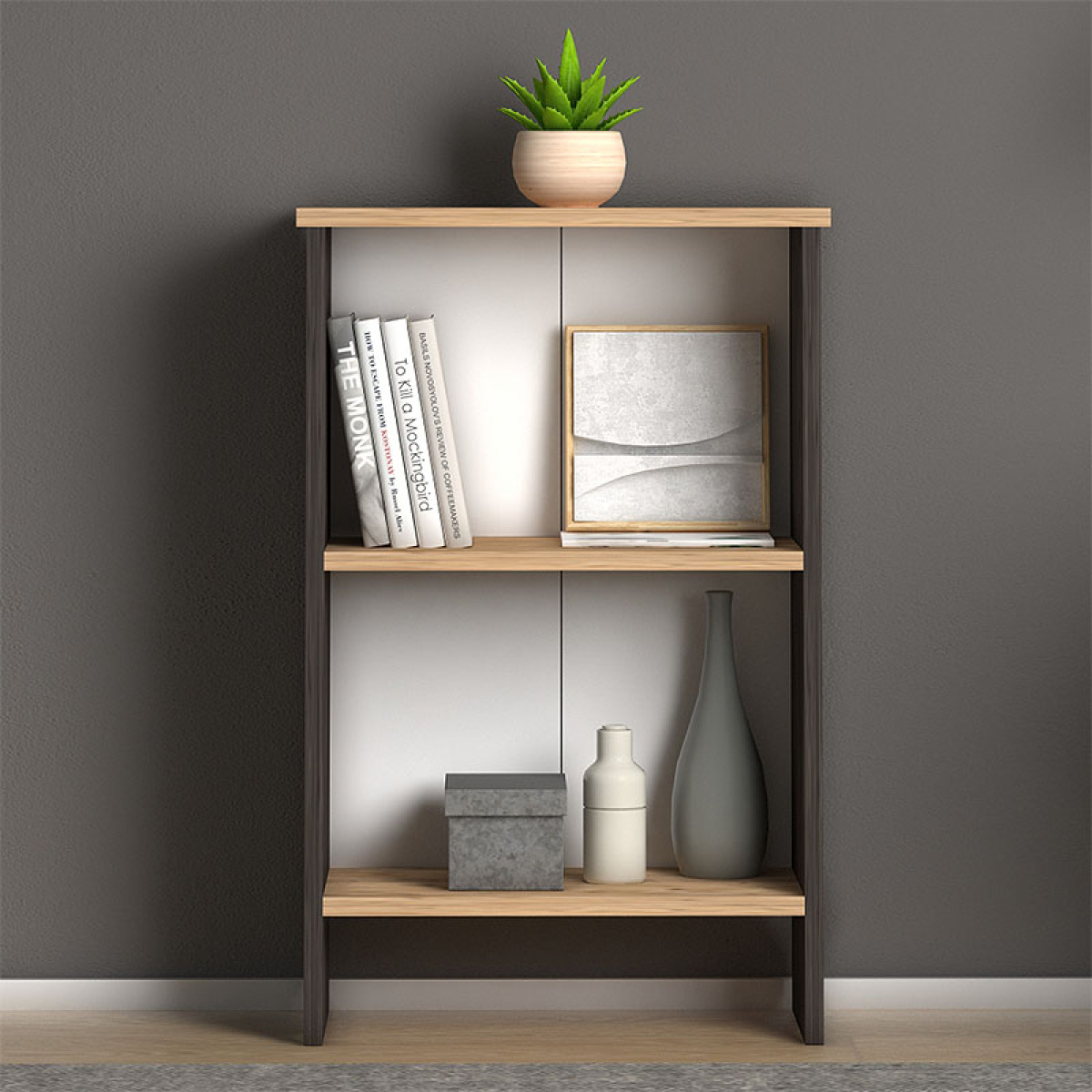 Βιβλιοθήκη μελαμίνης Flora Megapap χρώμα industrial grey - oak 52x25x80εκ. - Image 3