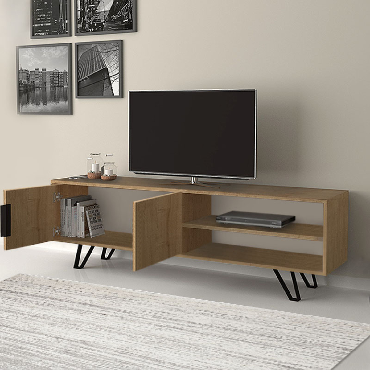 Έπιπλο τηλεόρασης Foot Megapap από μελαμίνη χρώμα sonoma 160x35x49εκ. - Image 2